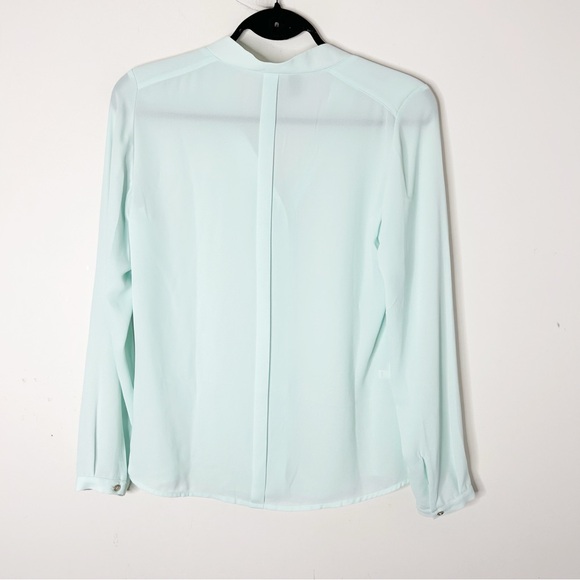 MANGO Button Down Shirt Blouse Sheer Crepe Long sleeve Mint green size XS - Picture 11 of 11